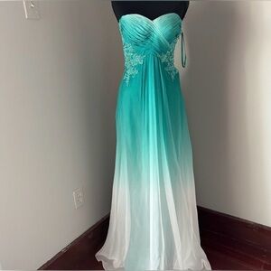 NWT La Femme Teal and White Backless Dress